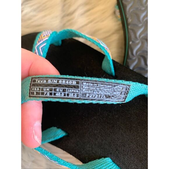 TEVA Olowahu Slide On Sandals Green Blue Strappy Web Flip Flop Shoe 9 - Picture 4 of 5